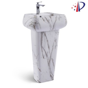 Lavabo de Pedestal de Cerámica CR 515x390x830mm, Lavabo Retro de Mármol con un Solo Orificio para Hotel y Hogar - Product Image 5