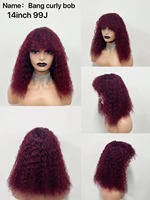 Perruque Afro Kinky Bouclée Bob à Frange Faite à la Machine Cheveux Humains Brésiliens Bouclés en T pour Femmes Noires