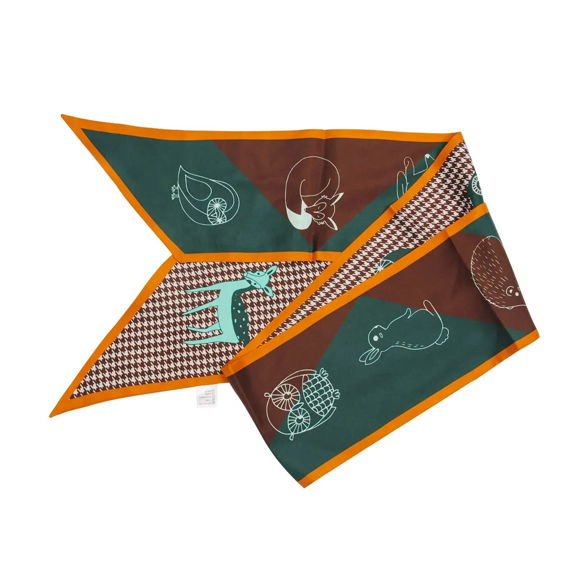 Lenço de seda longo quadrado estampado personalizado de fábrica para mulheres, lenços de sarja de moda com logotipo de grife para a temporada primavera