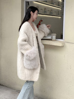 Neuer Koreanischer Herbststil Gewebter Fuchs-Nerz Ganzpelz-Mantel Samt-Überzieher Damen Strickjacke Lang Westlicher Stil