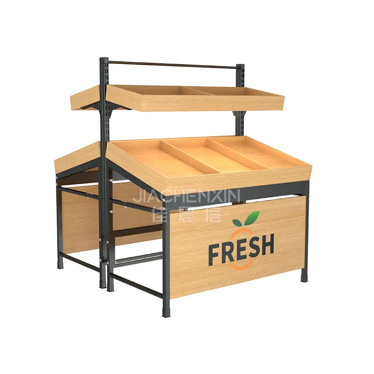 Factory Direct Price Supermarket Wooden Metal Shelving Store Fruit and Vegetable Stands Steel Display Rack Shelf for Shop