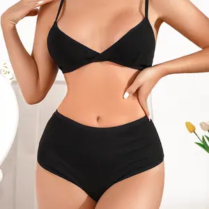 Finetoo Atacado Wire Free Black Bra e Breve Conjuntos Acolchoado Bralette Algodão Calcinhas e Sutiãs para Mulheres Sexy