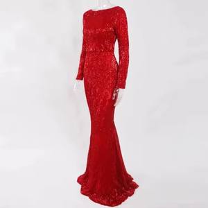 Robe de soirée personnalisée pour femmes Décoration à paillettes Robes à col en O Manches longues Longueur au sol Robes longues pour femmes - Product Image 2