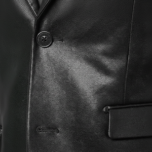 Blazer de sport en cuir d'agneau véritable avec fermeture à boutons classique pour hommes - Product Image 1