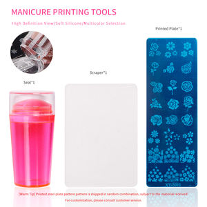 Ensemble de plaques d'estampage en Silicone Transparent, grattoir en acier, modèle de <span class=keywords><strong>pochoir</strong></span> de vernis à ongles, manucure, transfert de plaques d'estampage, <span class=keywords><strong>Kit</strong></span> d'outils - Product Image 2
