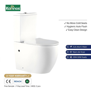 WC moderne sans bride à double chasse avec bouton supérieur, en céramique, siège à fermeture douce, facile à nettoyer, finition brillante, à poser au sol pour projets hôteliers et villas - Product Image 1