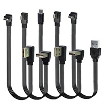 Câble de charge et de données Micro USB plat et souple, conception pour utilisation en voiture, connecteurs angulaires haut-bas-gauche-droite, universel pour téléphones Android
