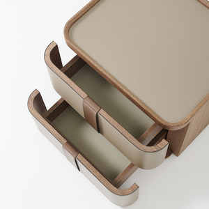 Table de chevet minimaliste italienne en bois massif avec rangement en cuir pour chambre à coucher - Product Image 3