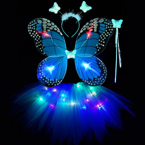 Conjunto de Alas de <span class=keywords><strong>Mariposa</strong></span> Brillantes para Niñas con Luz, Vestido de <span class=keywords><strong>Mariposa</strong></span>, Diadema, Varita, Disfraz de Fiesta de Halloween, Accesorios de Hada, Navidad - Product Image 3