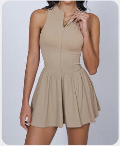 Cross-Border Cloud Feeling Zweiteiliges Kleid mit Stehkragen aus Spandex/Nylon für Outdoor-Aktivitäten, Lichtschutz, A-Linien-Rock, Schwingender Tennis-Stil - Product Image 2