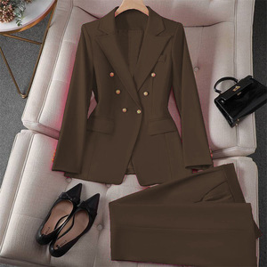 Completo da Donna Primaverile/Autunnale S-3XL, Nuovo Stile Moda Business, Pantaloni e Giacca con Motivo Pied-de-Poule e Volant, Set 2 Pezzi - Product Image 5