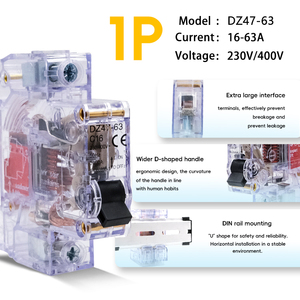 Interruptor de disyuntor en miniatura de protección contra sobrecarga y cortocircuito industrial MCB de carcasa transparente de 1 polo, 16A, 1 polo - Product Image 3