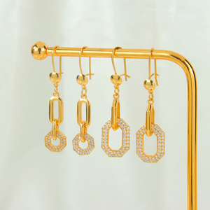 Dubai <b>Gold</b> Anti Tarnish Drop <b>Earrings</b> Fashion 21k <b>Gold</b> Plated Zirconia Geometric <b>Dangles</b> <b>Earring</b> for Women - Product Image 6