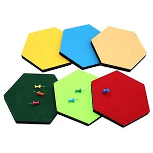 6 Pack Self Adhesive Bulletin Memo Photo Cork Boards Colorful Foam Wall Decorative Tiles Hexagon Felt Pin Board with 6 Pushpin