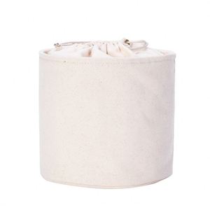 Wholesale Custom Logo Makeup Bag Portable <b>Round</b> <b>Canvas</b> Cosmetic Case with Drawstring Closure - Product Image 4