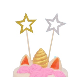 5Pcs/Bag <b>Birthday</b> Paper Cake Gold and Silver Party Topper <b>Decoration</b> Glitter Star Cupcake Toppers - Product Image 3