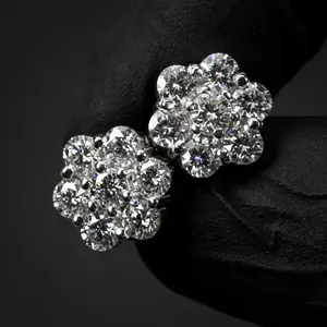 Pronto Para Enviar GRA Hip Hop Brincos Moissanite Homens Brincos 925 Sterling Silver Cluster Flor 9mm Moissanite Anéis