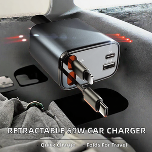 Cargador de Coche USB-C Retráctil de 67W con Carga Rápida QC3.0 y SCP para Adaptador de Viaje 16/16e - Product Image 2