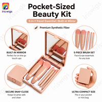 Pinceaux de maquillage professionnels personnalisés pour le visage, ensemble de 5 pinceaux synthétiques pour les lèvres et les yeux, poignée en plastique, sac de voyage, échantillon gratuit