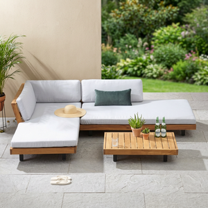 Modern Minimalist Teak Wood Sectional <b>Sofa</b> <b>Set</b> with Coffee Table for Patio Villa Furniture - Product Image 3