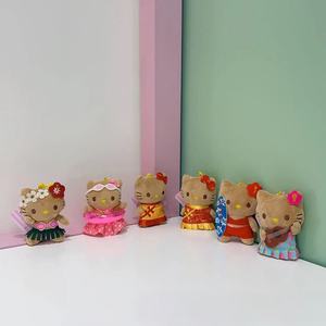 Bonito Cartoon Kitty Hawaii Praia Natação Anel Surfing Brown Skin Cat Keychain Bag Pingente Plush Toy Hawaii Plush Toy - Product Image 5