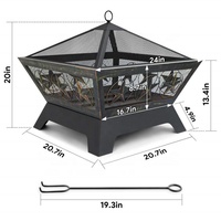 Foyer noir avec couvercle en maille ignifuge, grand carré extérieur, brûleur de bois, poêle à feu, Poker