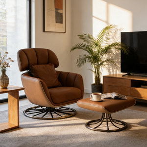 <span class=keywords><strong>Sillón</strong></span> Reclinable <span class=keywords><strong>Giratorio</strong></span> de Cuero de Diseño, con Respaldo Alto Inclinable, para Lectura <span class=keywords><strong>y</strong></span> Descanso, Tapizado, Cómodo, para Salón, Conjunto de Muebles - Product Image 1