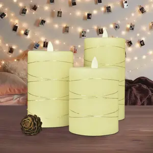 3 unidades/conjunto de velas de pilar LED com pavio móvel para jantar romântico à luz de velas, acentos de cera de parafina, preço de atacado