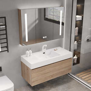 Mueble de Baño Moderno de MDF, Mueble Suspendido con Lavabo y Espejo para Proyectos de Apartamentos y Hospitales - Product Image 3