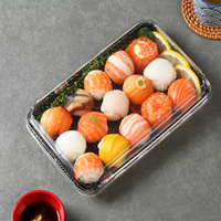 Plateau à sushi jetable en papier kraft robuste Samma SM7-1109 avec couvercle PET, boîte carrée pliable pour aliments, vente en gros