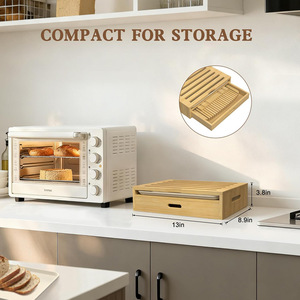 Planche à découper en bambou avec tiroir et plateau à miettes pour la cuisson et le rangement des toasts - Product Image 3