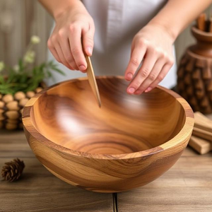 Bols de service en bois élégants et légers Finition durable et lisse pour les collations de riz à soupe de salade - Product Image 3