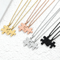 Collier en acier inoxydable Ywyougang avec pendentif en forme de pièce de puzzle et chaîne de perles, personnalisable par gravure, multicolore pour couples et cadeaux