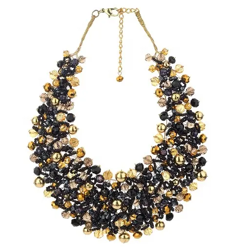 Fancy Love Jewellery Metal Jewellery Rhinestone Women Necklace Fashion Accessories Gold from India Gorgeous Clear Black Charm GF