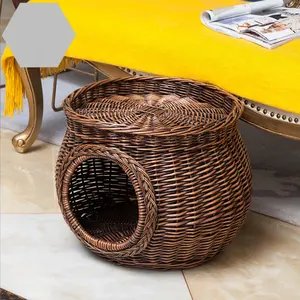 New Arrival Factory Wholesale Natural Hand-woven Rattan Willow Double Layer Removable Cat Tent Cat Maternity Home