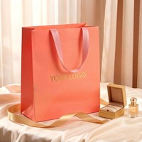 Sac cadeau en papier corail orange personnalisé réutilisable, sac fourre-tout de luxe pour boutique, vêtements et cadeaux