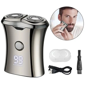 เครื่องโกนหนวดโลหะแบบใบมีดคู่หมุนได้สำหรับผู้ชาย ขนาดพกพา จอ LCD แสดงผล เครื่องตัดขนแบบพกพาไร้สาย เครื่องโกนหนวดสำหรับเดินทาง IPX6 - Product Image 1