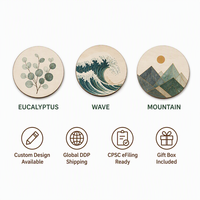 Ensemble de 4 sous-verres personnalisés en contreplaqué peuplier découpés au laser, motif vague d'eucalyptus, pour bar à domicile, table basse, cadeau, conforme CPSC, DDP