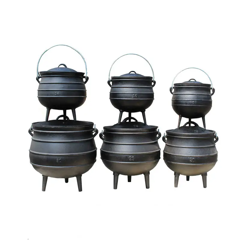Utensilios de cocina de estilo occidental, olla de hierro fundido presazonado, para sopa, potjie, acampada, con tres patas