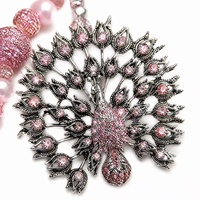 Dragonne de téléphone de luxe rose paon, perles, cristaux, strass, breloques, lanière, bijoux faits main, cadeau, vente en gros