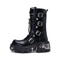 Bottes hautes rétro décontractées pour hommes femmes bottes à plateforme style punk pour l'outillage et le rock pour l'automne pour la moto
