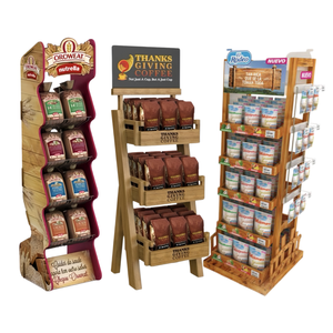 Exhibidor de Bebidas Personalizado Ray, Exhibidor de Madera para Bebidas Embotelladas para Supermercados, Exhibidor de Latas de Jugos de Frutas, Exhibidor de Café y Té - Product Image 1