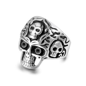 Skull <b>Ring</b> Men's <b>Titanium</b> Steel Retro Rock Hip Hop Skeleton Design SA540 - Product Image 1