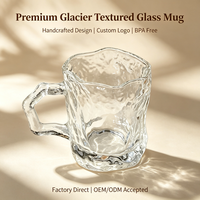 Mug en verre texturé effet glacier avec poignée, texture martelée transparente, pour café, thé, maison, fête, logo personnalisé, vente en gros, compatible lave-vaisselle, anti-fuite