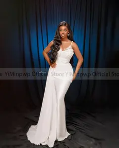Vestidos de <span class=keywords><strong>novia</strong></span> de sirena blanca africana para <span class=keywords><strong>novia</strong></span> espaguetis perlas rebordear segunda boda recepción fiesta vestidos de <span class=keywords><strong>novia</strong></span> personalizados - Product Image 2