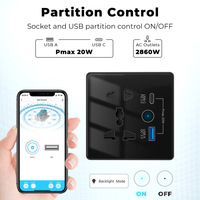 Interrupteur mural tactile intelligent WiFi Tuya, prise universelle 1 sortie 13A, type-C+USB, prise électrique, matériau ignifuge, indice de protection IP20, 110-240V