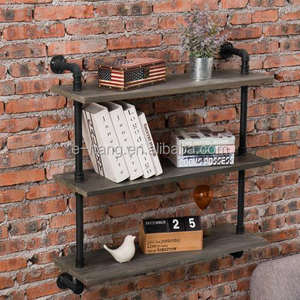 OEM Rustikales Graues Holz & Industrielle Rohr Wandmontierte Regaleinheit Holzregale <span class=keywords><strong>3</strong></span>-stufiges Regal - Product Image 5