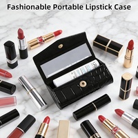 Porte-rouge à lèvres en cuir texturé crocodile avec logo personnalisé, organiseur de maquillage, boîte de rangement cosmétique avec miroir