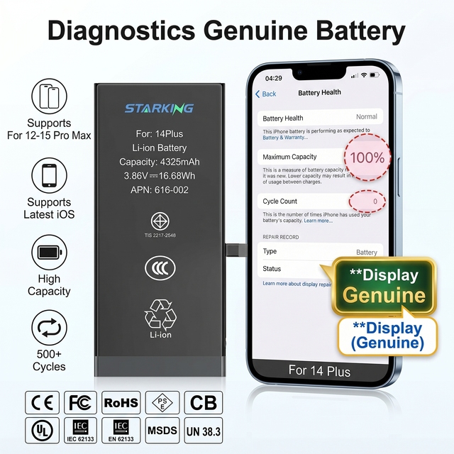 Refurbishment Battery for iPhone 12 12mini 13 14 14plus 14pro 15 Pro Max Diagnostic Genuine High Capacity Stable Performance