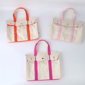 Nouveau sac à main en toile naturelle, grand sac fourre-tout rose contrastant, pour femmes, filles, enseignantes, sac de shopping quotidien, sac de travail, sac fourre-tout de luxe - Product Image 1